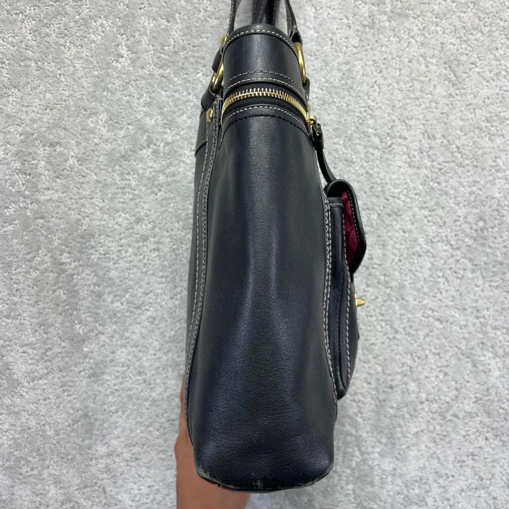 Y2k Coach Gigi Tote Bag Black Leather Brass Hardware Turnlock Top Handle